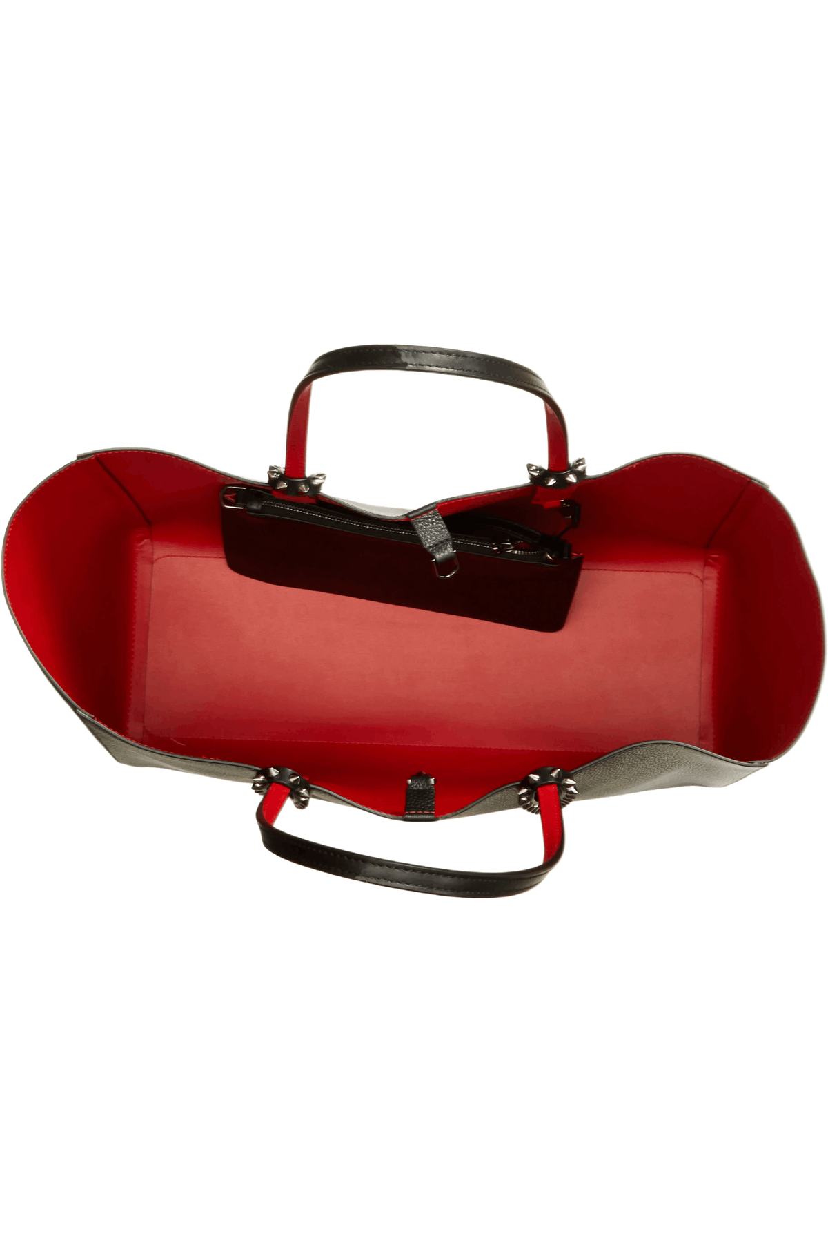 Black Leather Tote Bag with Red Interior