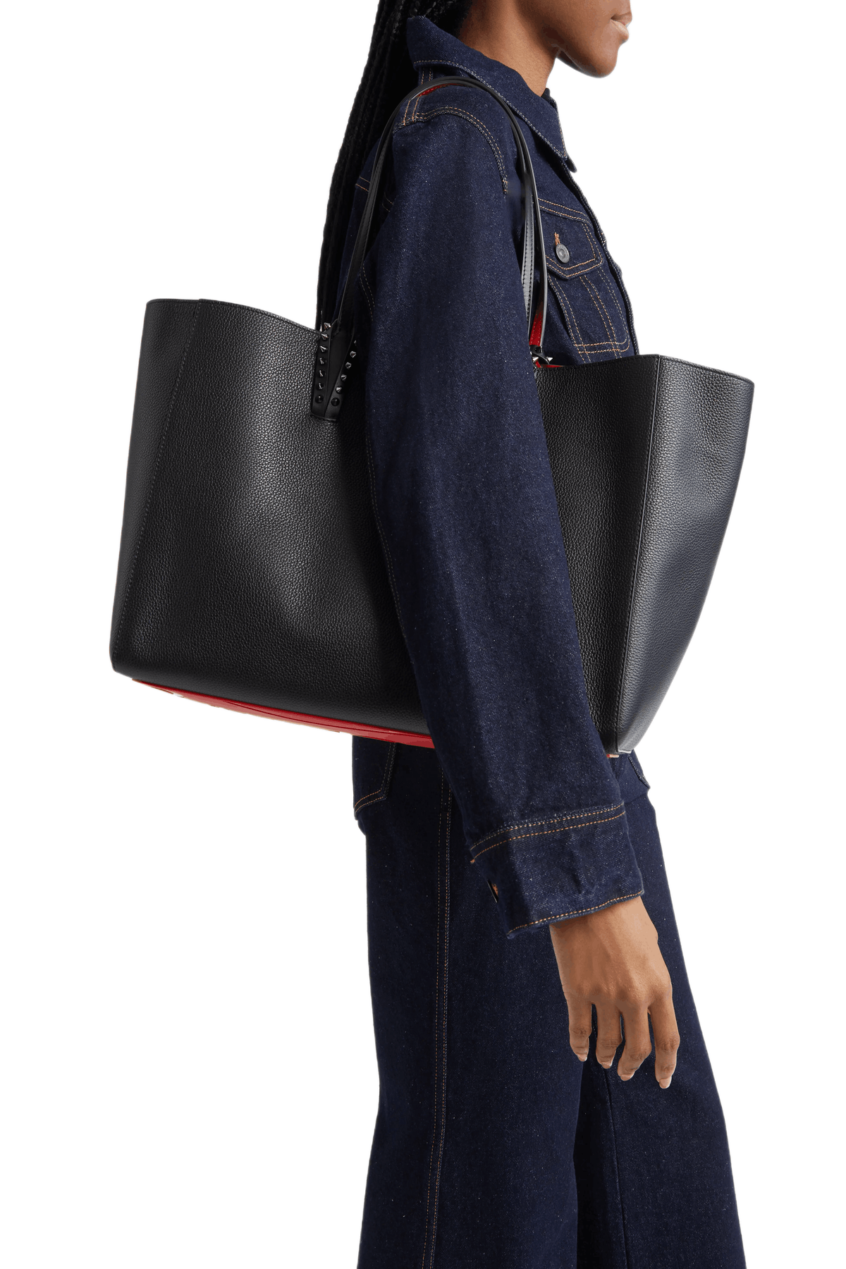 Black Leather Tote Bag with Red Interior