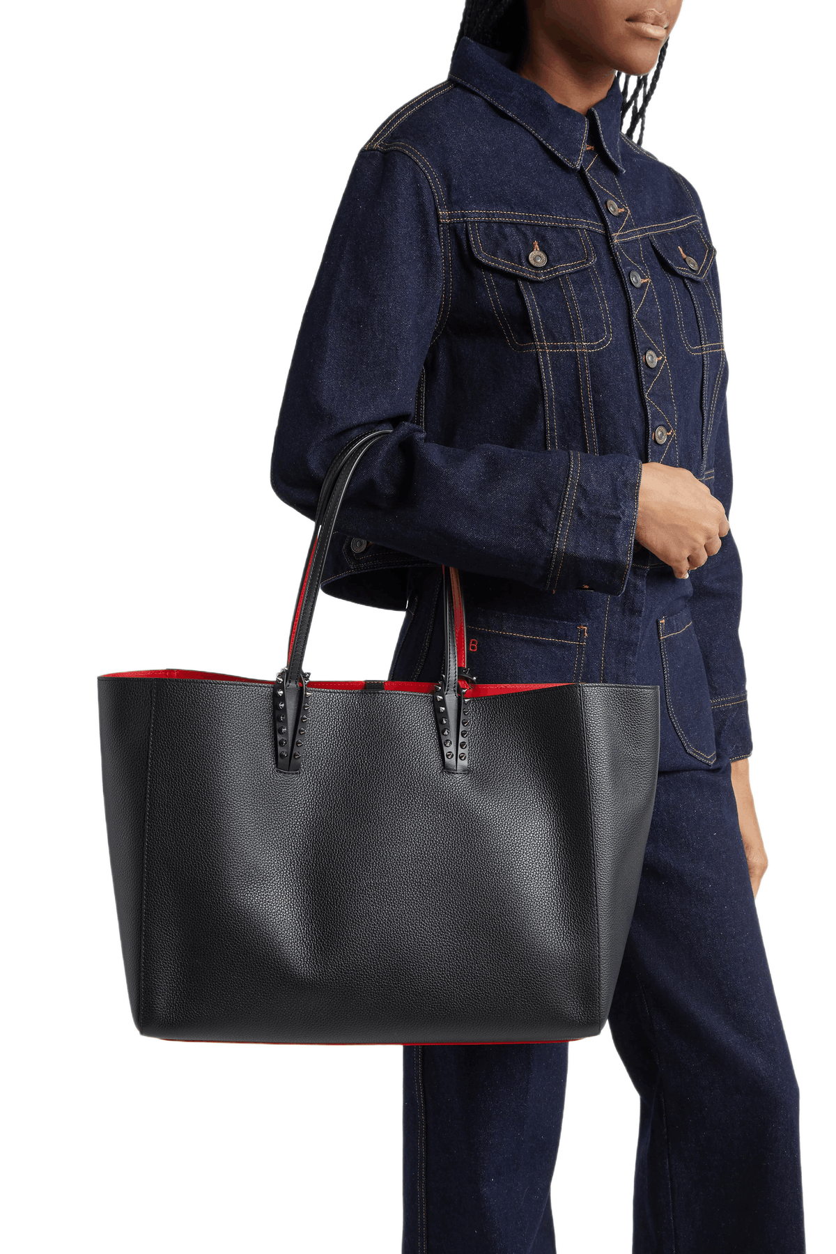 Black Leather Tote Bag with Red Interior