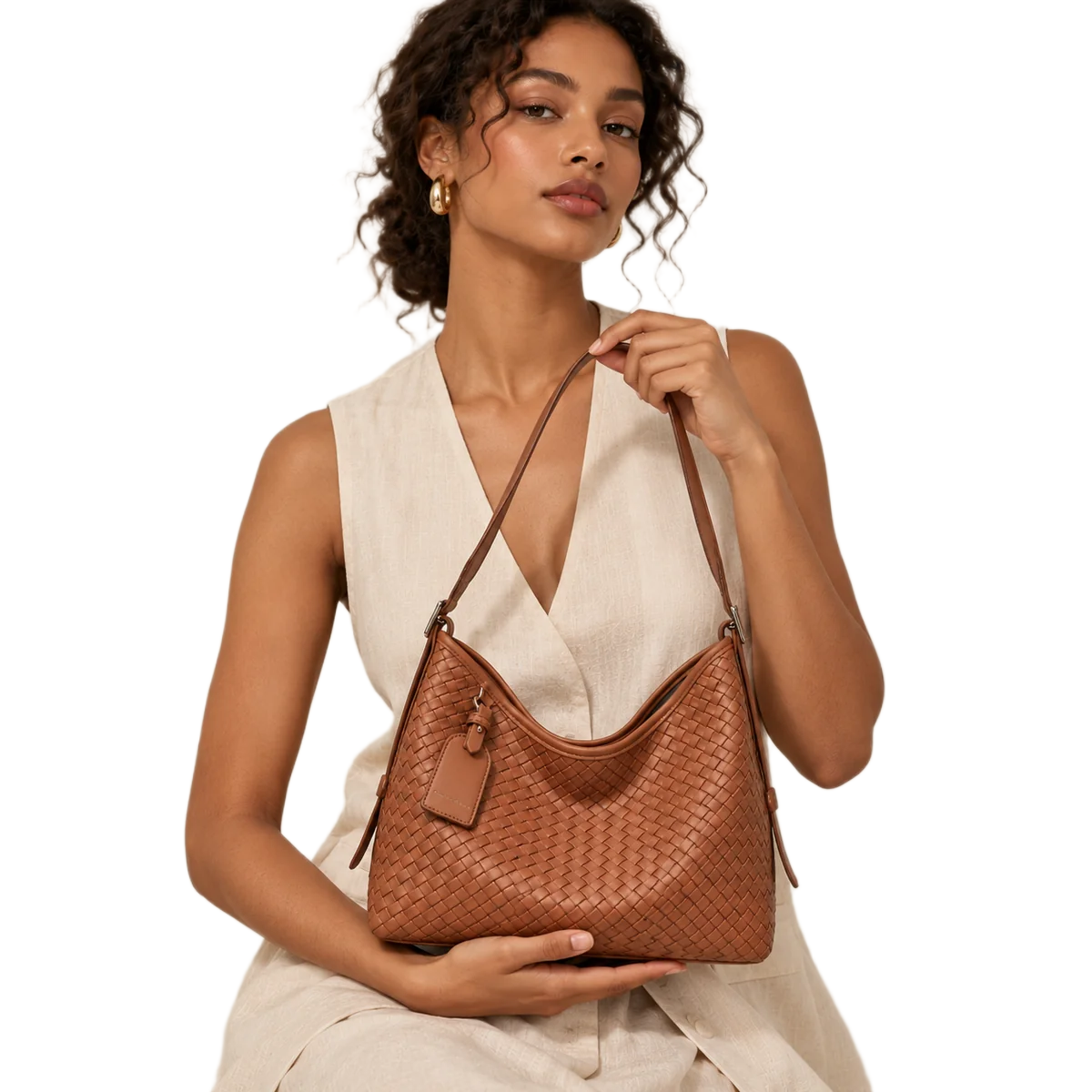 AURA BAGS Woven Brown Shoulder Bag for Women