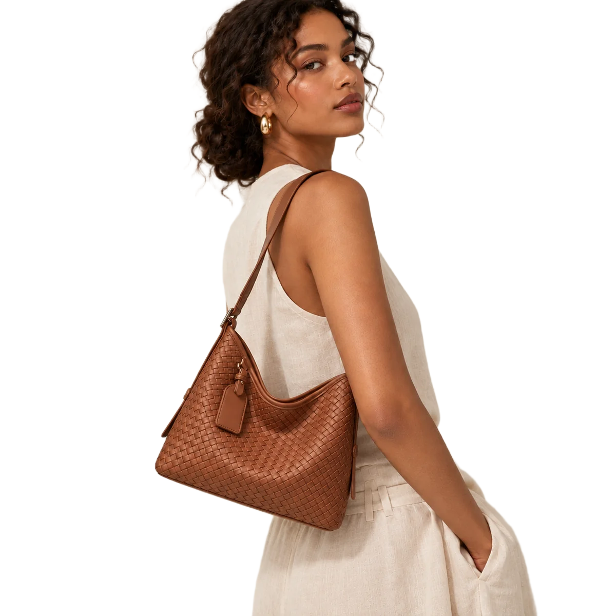 AURA BAGS Woven Brown Shoulder Bag for Women
